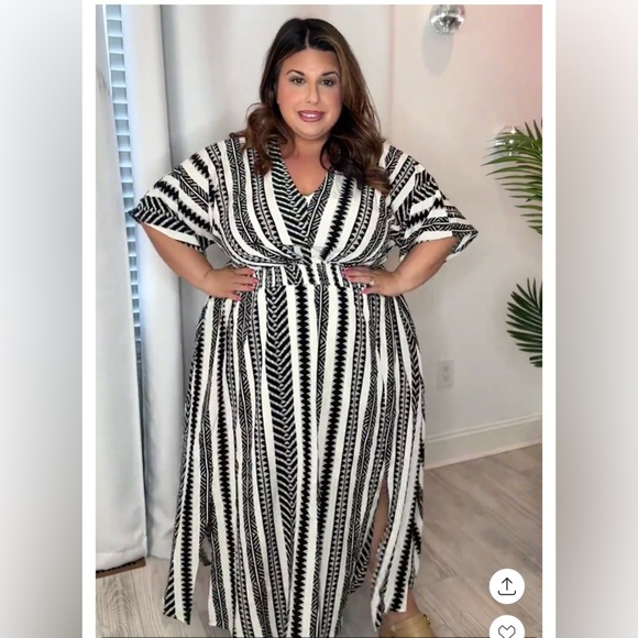 Plus Geometric Pattern Midi Dress - Picture 1 of 5